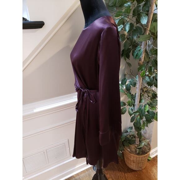 Banana Republic Sheath Dress Womens XS Purple Midi Satin Long Sleeve Tie Waist - Picture 11 of 15